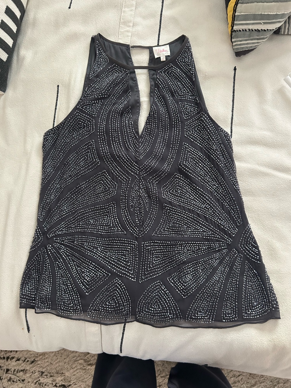 Parker Black Beaded Keyhole Tank with Silver Embellishment size L